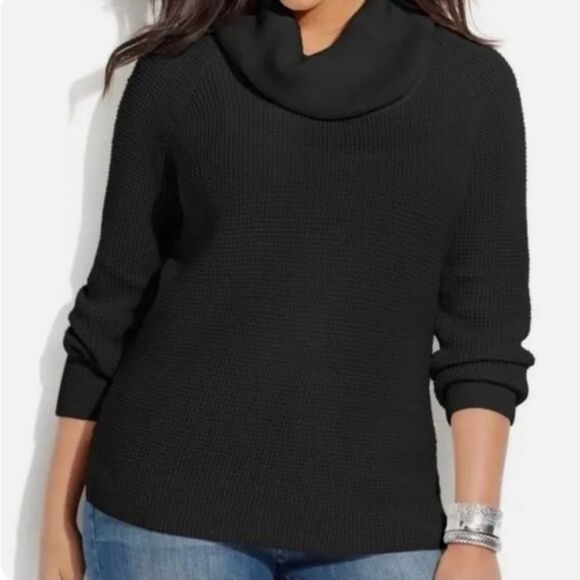 Michael Kors black cowl neck waffle knit sweater size medium - Picture 1 of 8